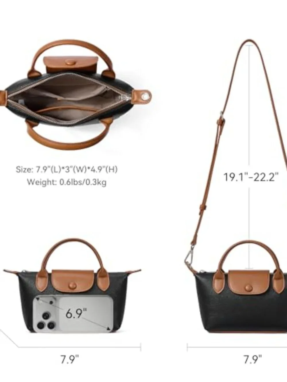 Mini Tote Crossbody Bag with Adjustable Strap Vegan Leather Purse